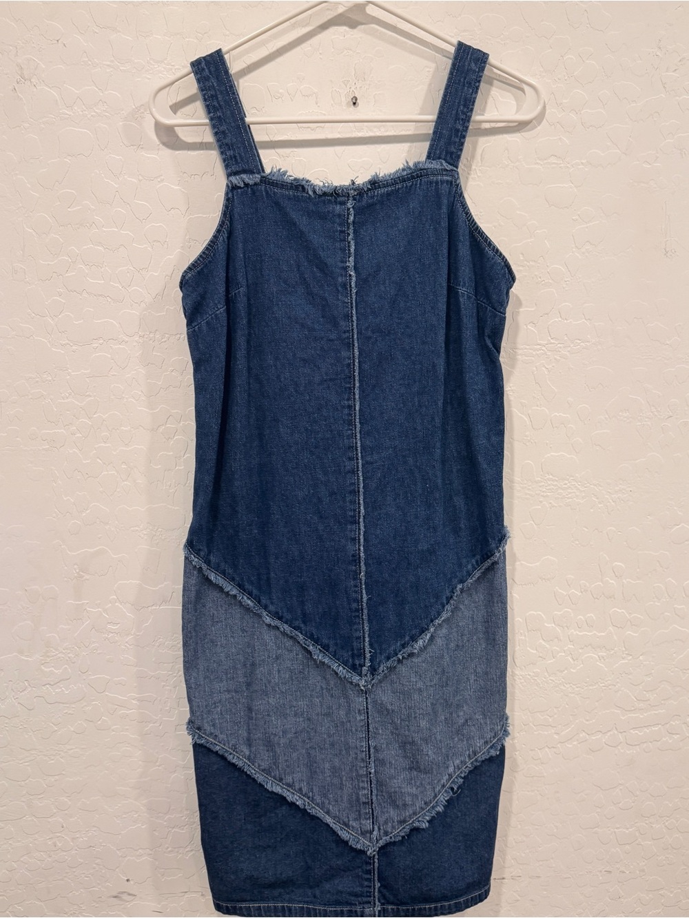 Y2K Expressions Denim Dress Womens 8 Two-Tone Blue Mini Raw Edge Vintage Cotton